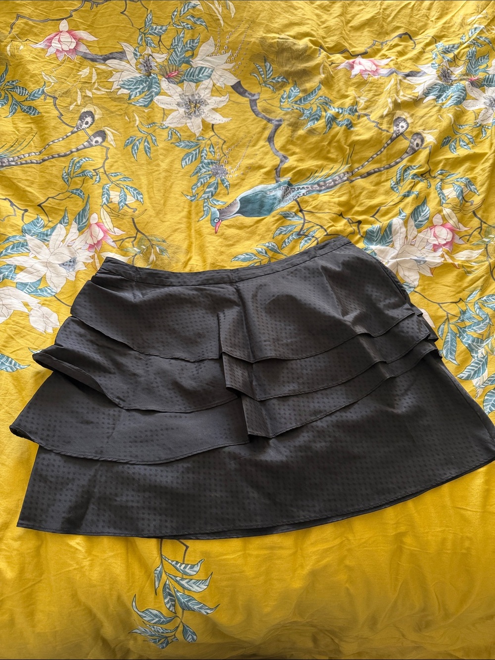 Black Tiered Silk Ruffle Mini Skirt